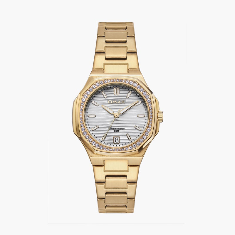 OMAX ساعة أنالوج معدنية ذهبية للنساء - Image 1